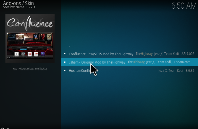 how to use confluence view options on kodi