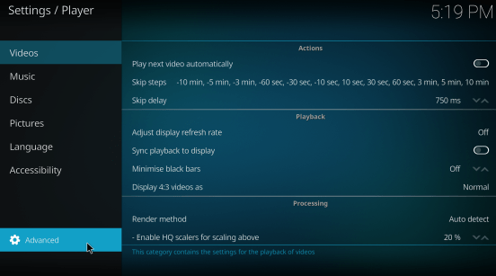 setting subtitles kodi