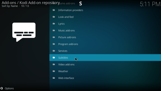 setting subtitles kodi