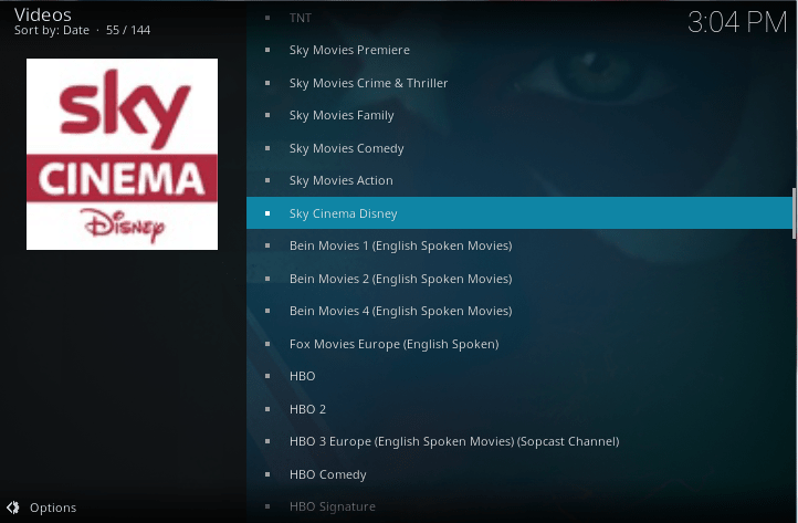 sky channels on kodi