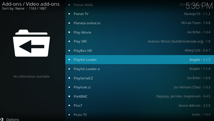 kodi add on playlist loader