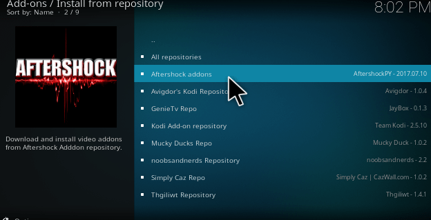 download aftershock on kodi 17